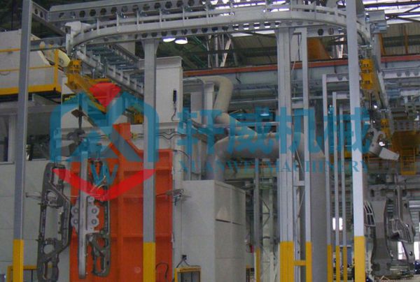 Through type suspension chain shot blasting machine